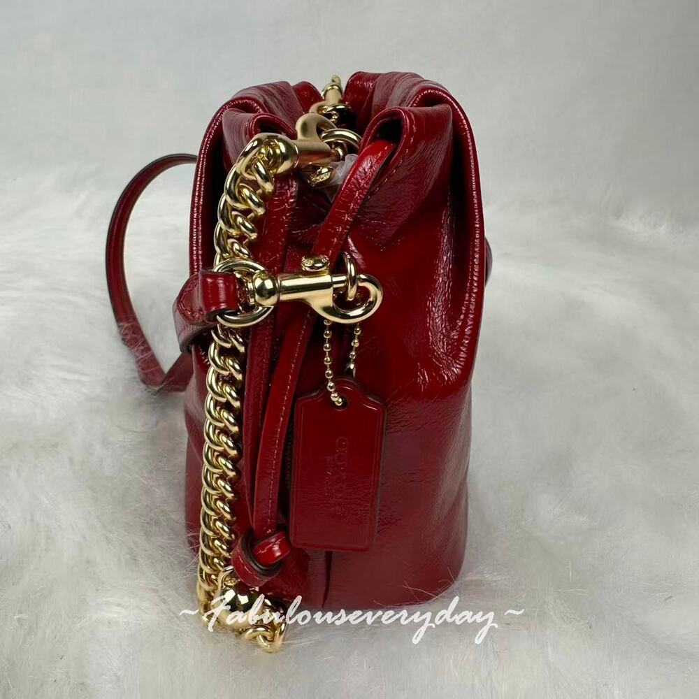 Coach Faye Mini Drawstring Bag In Crinkle Leather/Gold/Dark Cardinal CDB68 NWT - Picture 2 of 8